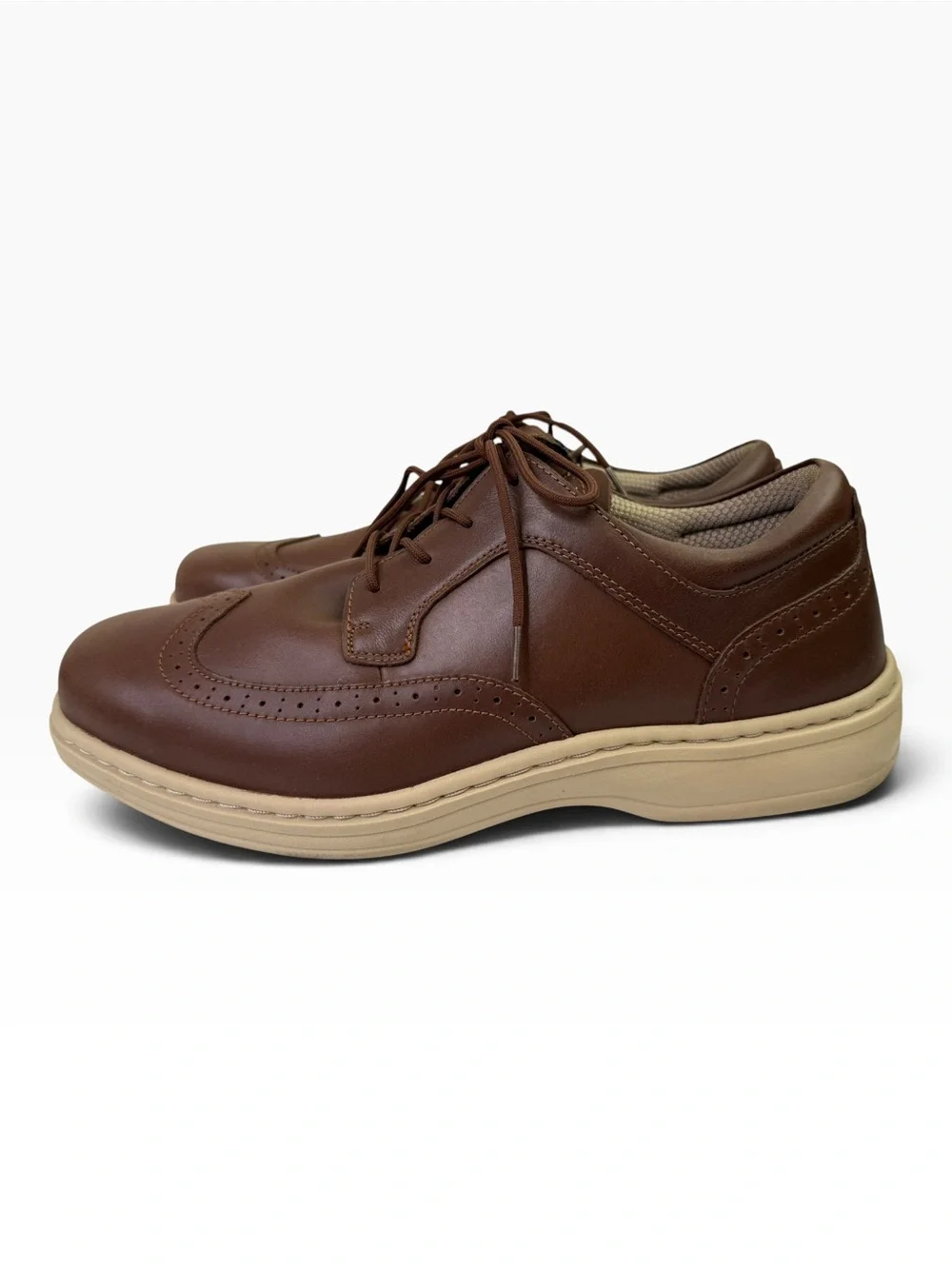 OrthoFeet Moreno Mens Wingtip Oxford Dress Shoes Brown Leather Size 11 Wide 2E